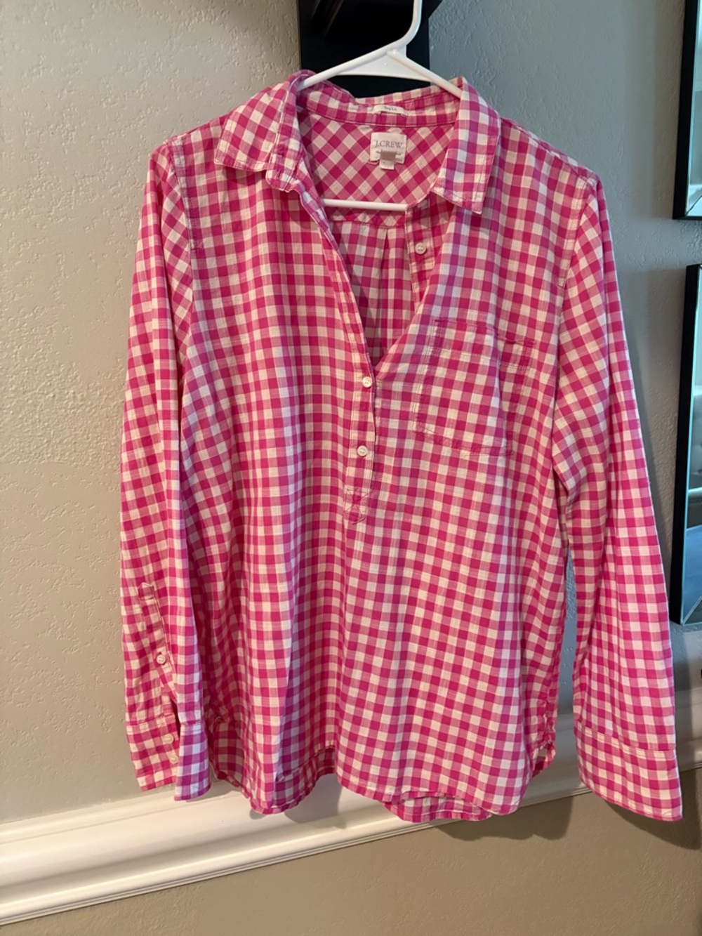 J. Crew Factory Pink & White Gingham Button-Down Shirt